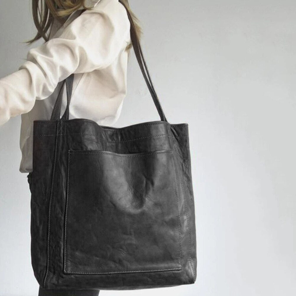 Tote Handbag In PU Leather With Zip Closure - black