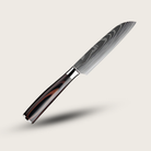 Japanese knife with Damascus steel blade and wooden handle