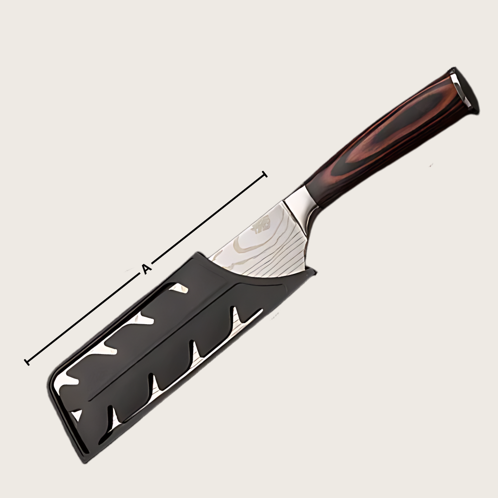 Japanese knife with Damascus steel blade and wooden handle