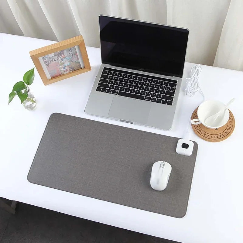 Heated mouse pad with digital display and PU surface - gray