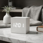 Digital Alarm Clock with LED Display and Voice Control - ivory white