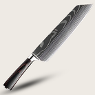 Japanese knife with Damascus steel blade and wooden handle