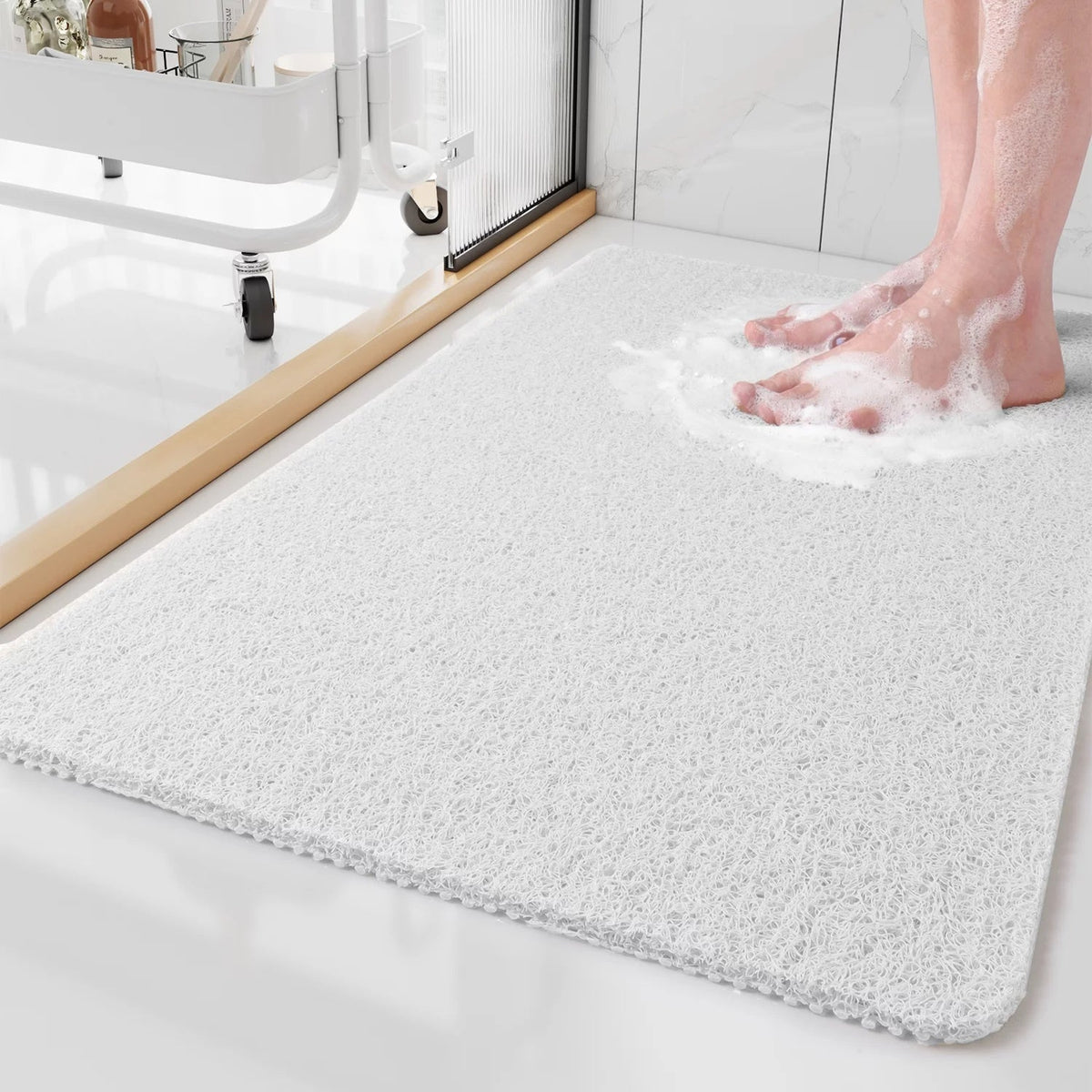 Bath Mat with Quick Dry Non Slip Drainage - white