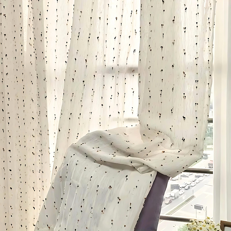 Sheer Window Curtain Panel With Geometric Pattern