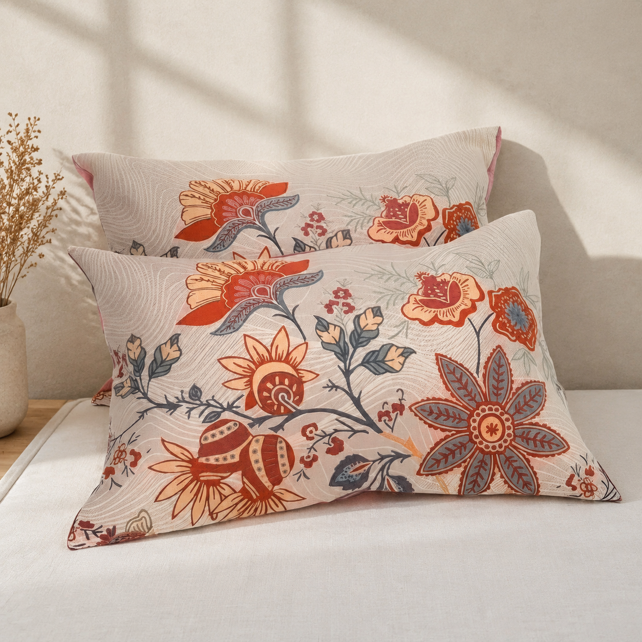 Pillow Cover with Floral Jacquard Double Sided Design