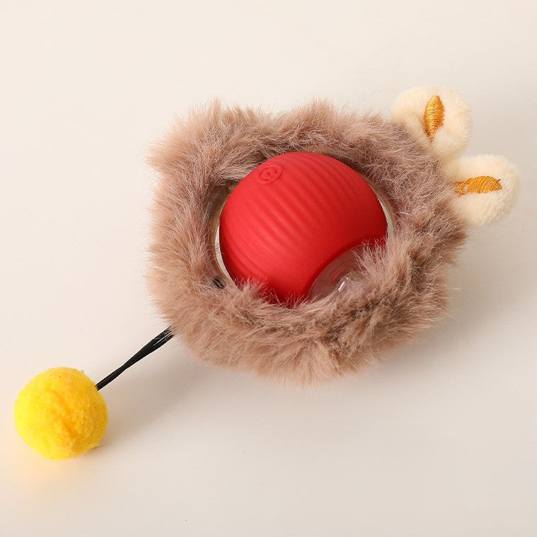 Dog toy with rolling ball and moving tail - plush red