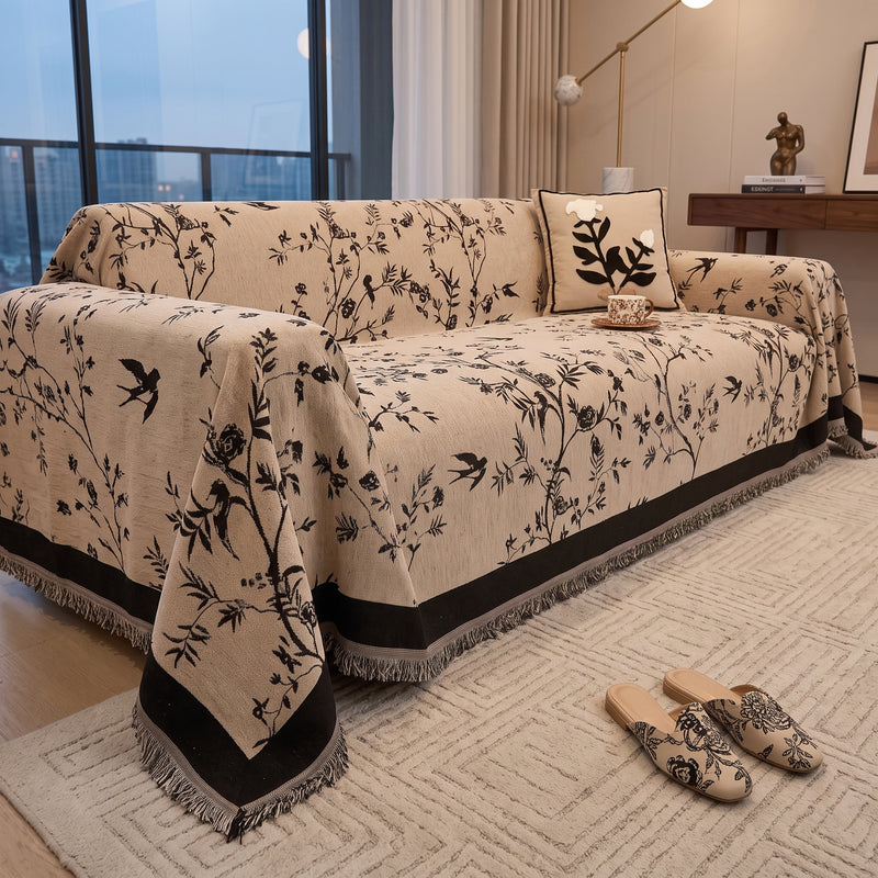 Sofa Cover With Floral Pattern Anti Slip - garden beige
