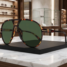 Sunglasses Oversized Square Aviator Unisex Style - green turtle shell