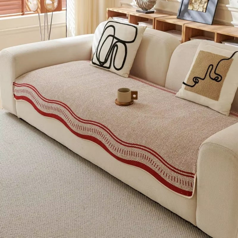 Sofa Cover With Herringbone Chenille Texture Non Slip - crimson crest