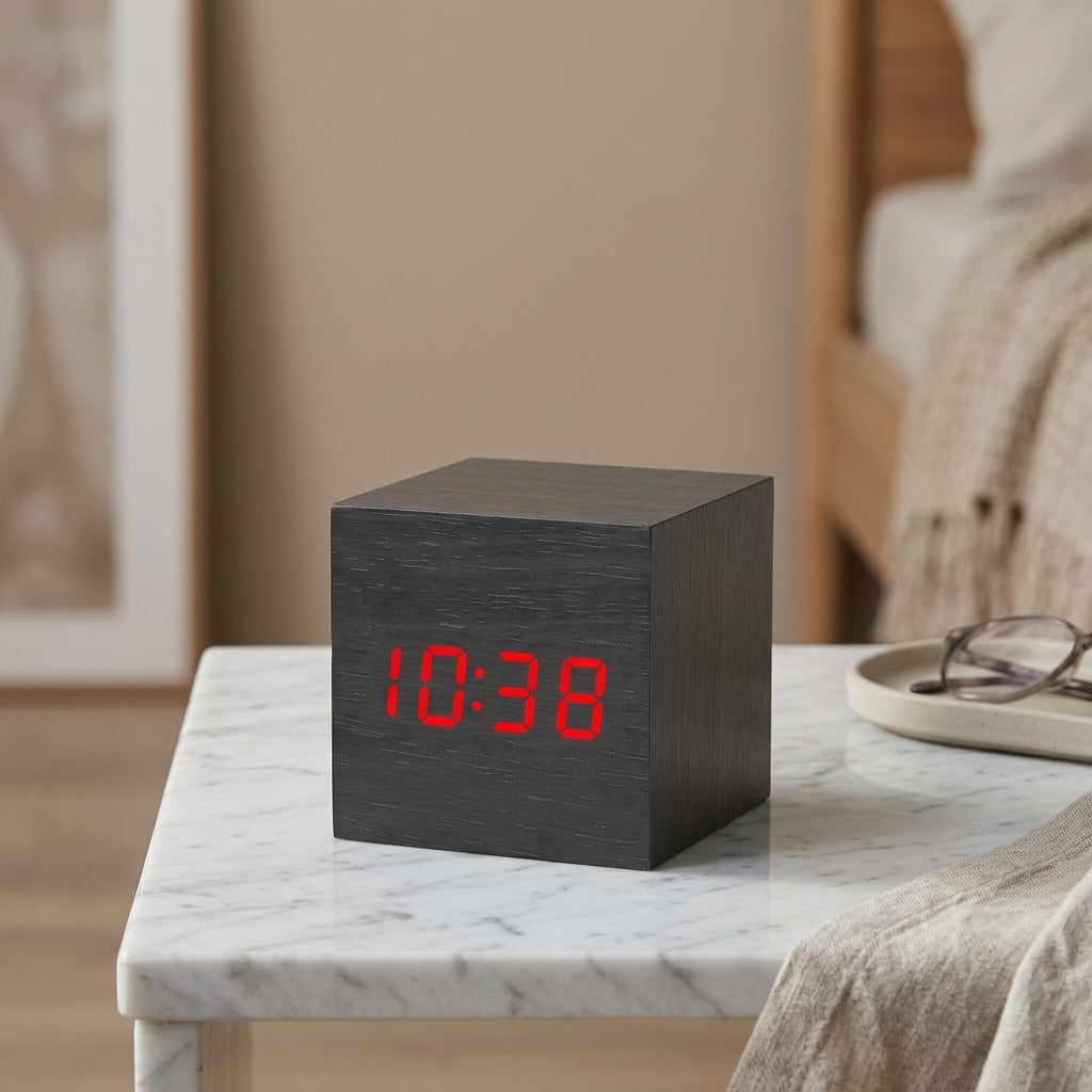 Digital Alarm Clock with LED Display and Voice Control - slate gray