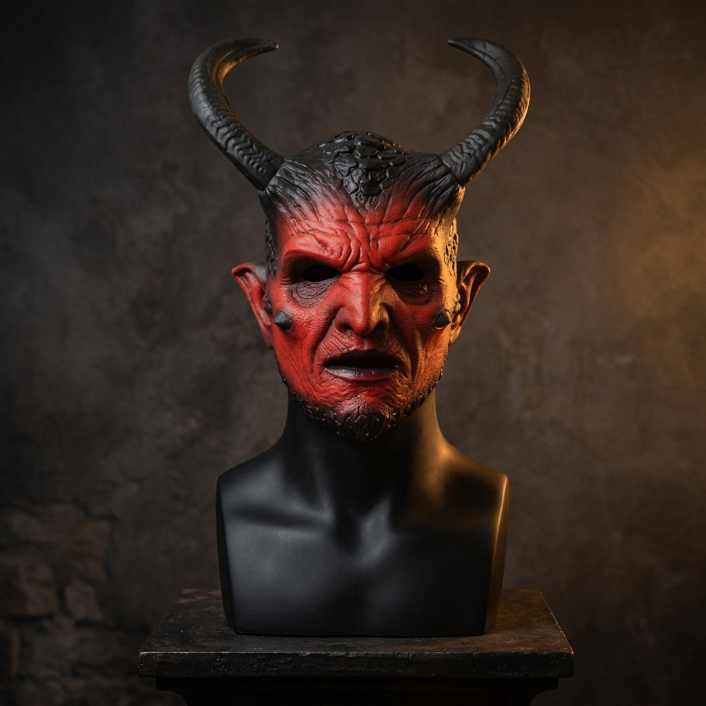 Devil Costume Mask with Horns for Full Face Halloween Cosplay - black