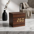 Digital Alarm Clock with LED Display and Voice Control - dark wood