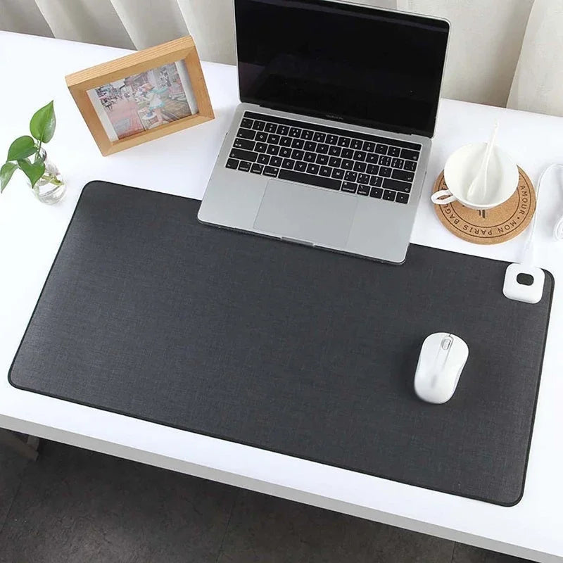 Heated mouse pad with digital display and PU surface - black