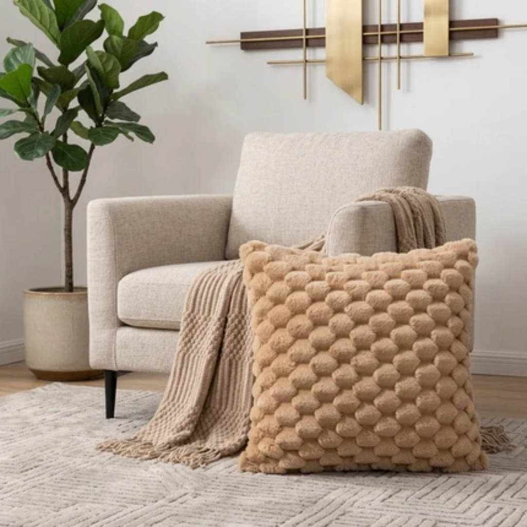 Cushion Cover with Bubble Pattern for Sofas and Beds - khaki