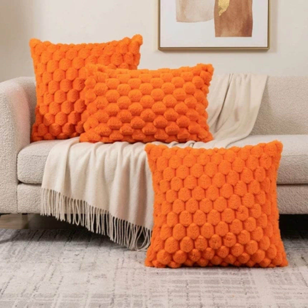 Cushion Cover with Bubble Pattern for Sofas and Beds - orange
