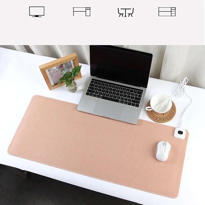 Heated mouse pad with digital display and PU surface - pink