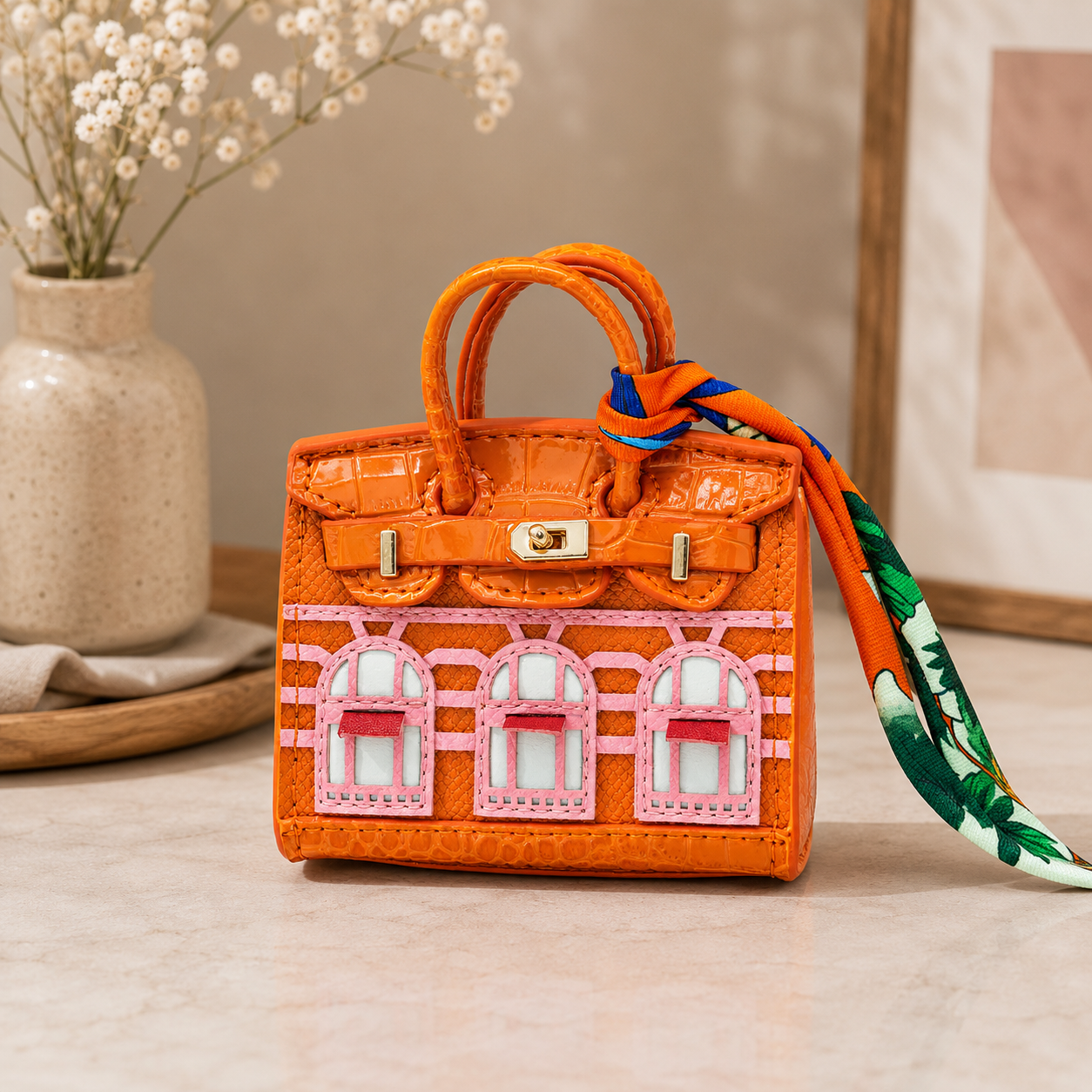 Bag Charm in Mini Handbag Design with Metal Finish - orange style 2