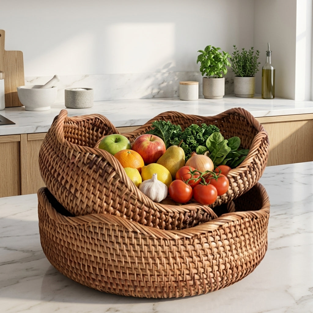 Storage Basket Handwoven from Natural Rattan