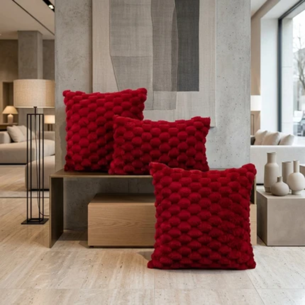 Cushion Cover with Bubble Pattern for Sofas and Beds - red