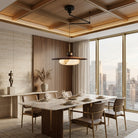 Pendant light with adjustable swing arm - walnut colour & white imitation alabaster