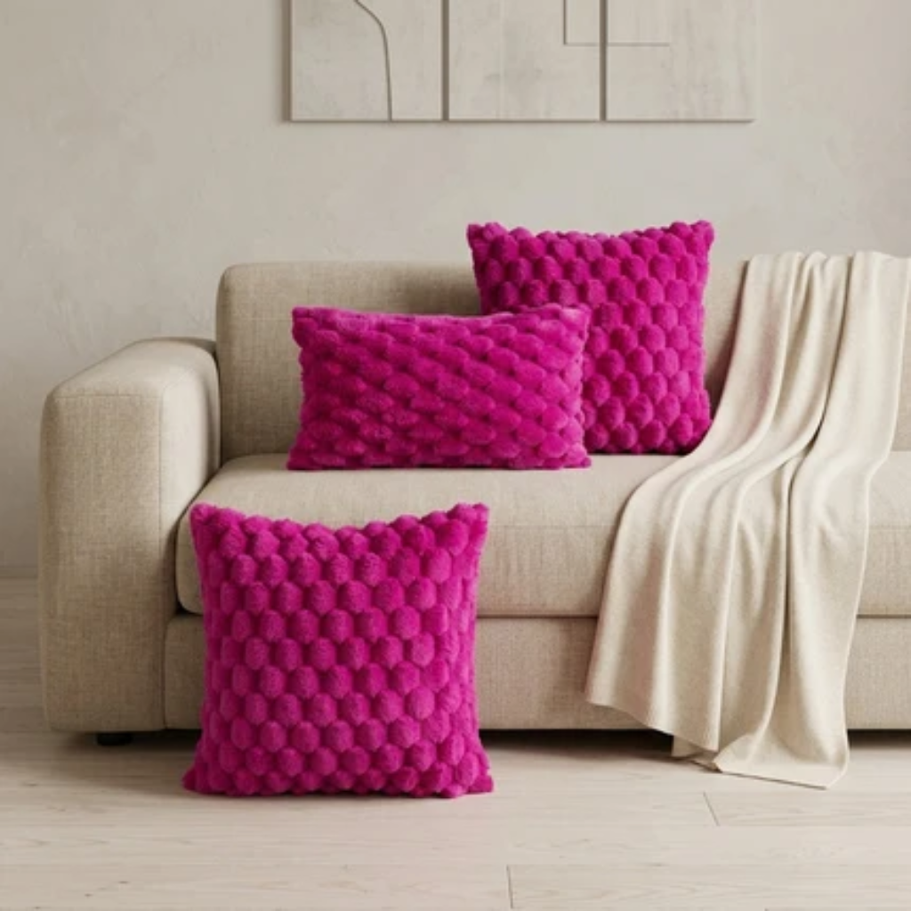 Cushion Cover with Bubble Pattern for Sofas and Beds - dark pink