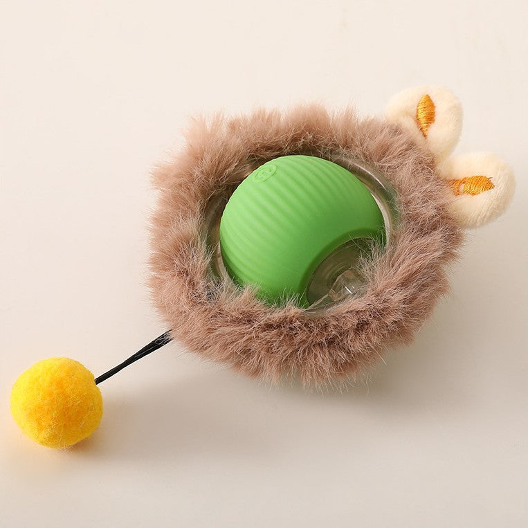 Dog toy with rolling ball and moving tail - plush green