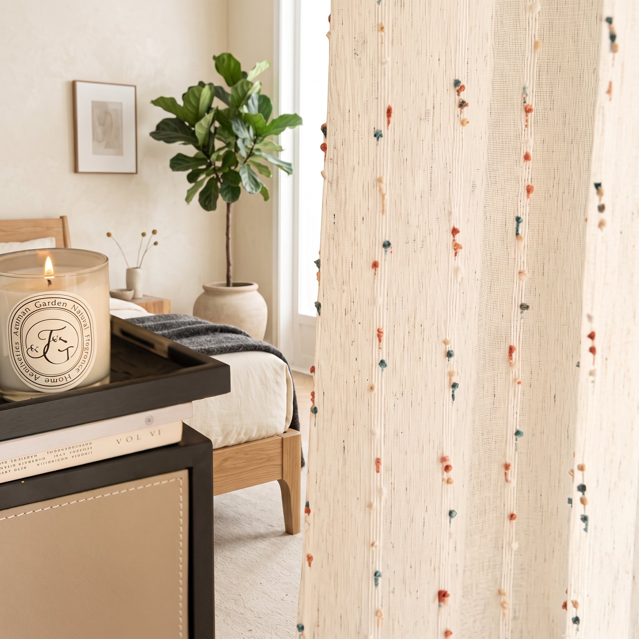 Sheer Window Curtain Panel With Geometric Pattern