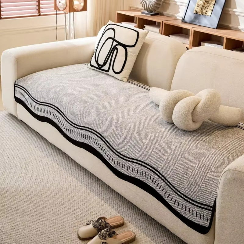 Sofa Cover With Herringbone Chenille Texture Non Slip - stone drift