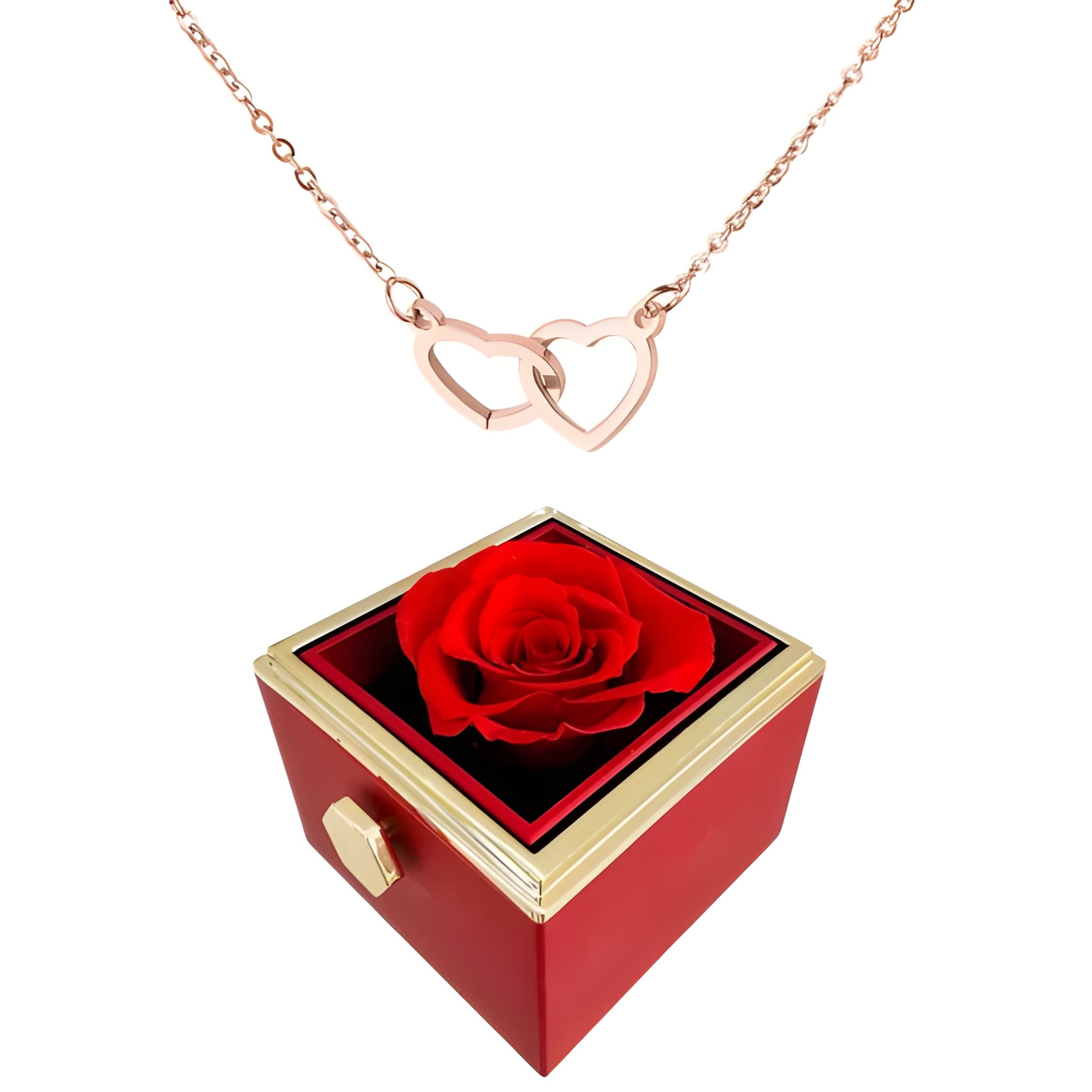 Heart rose necklace for women with rotating gift box - rose gold