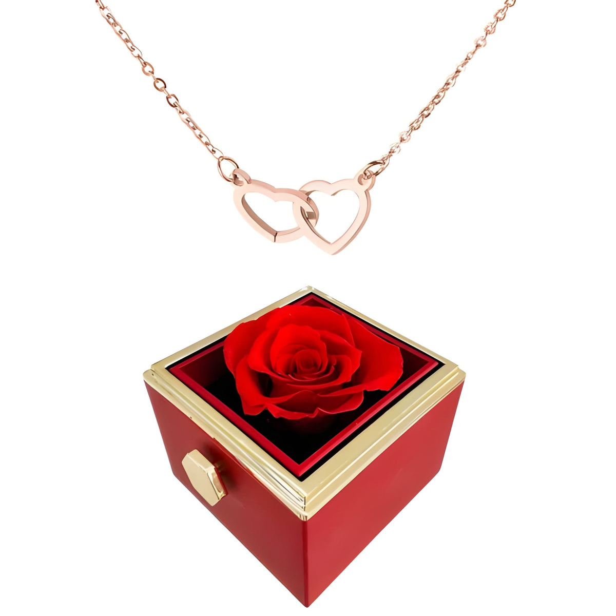 Heart rose necklace for women with rotating gift box - rose gold