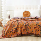Throw Blanket With Boho Floral Jacquard Pattern