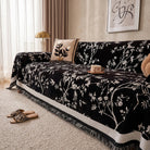Sofa Cover With Floral Pattern Anti Slip - midnight black