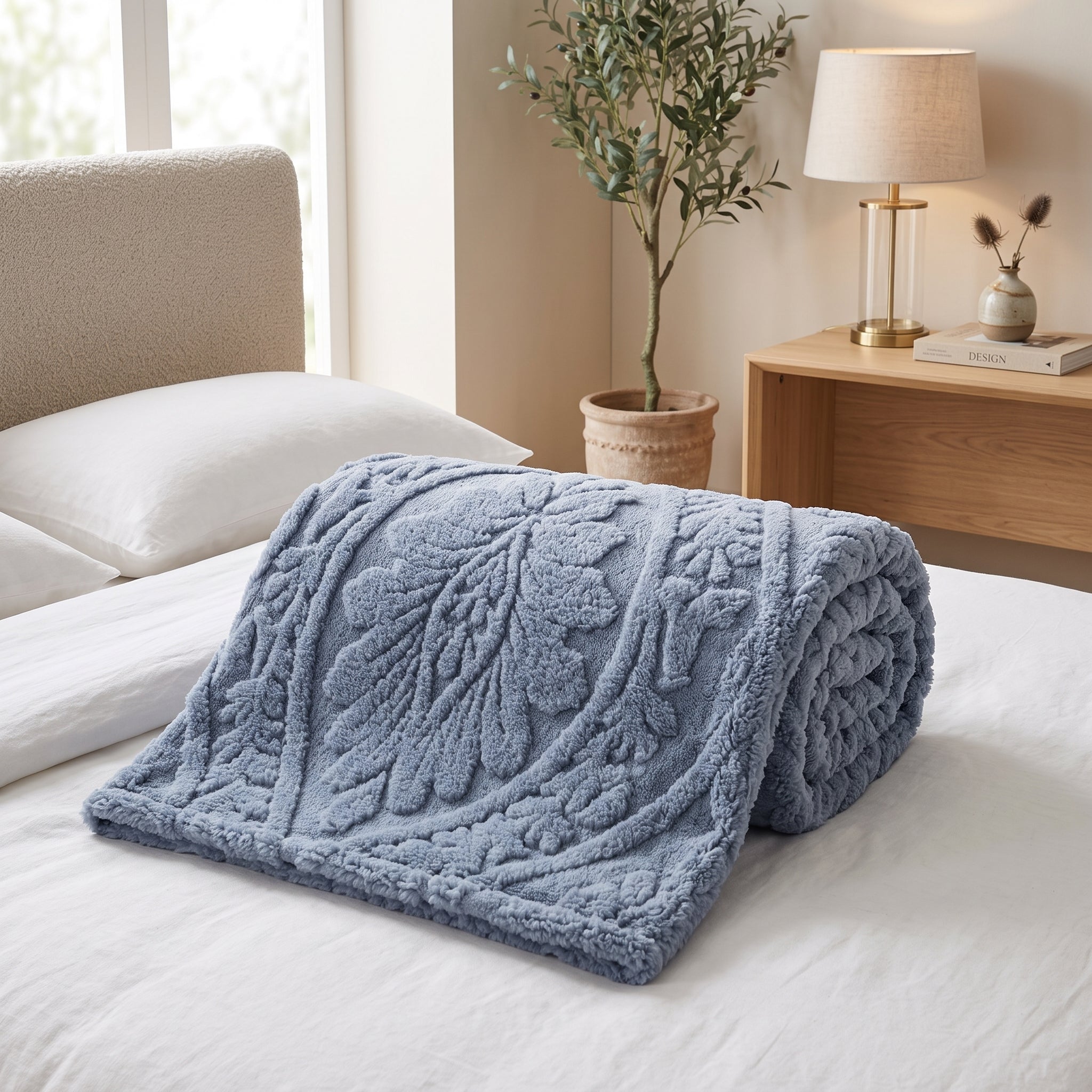 Jacquard Throw Blanket with Woven Pattern - storm blue