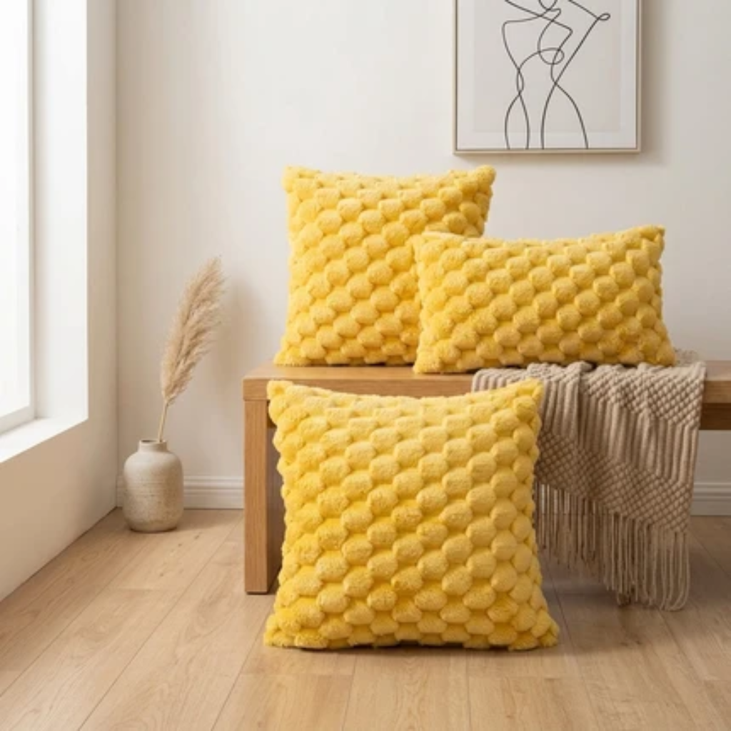Cushion Cover with Bubble Pattern for Sofas and Beds - yellow