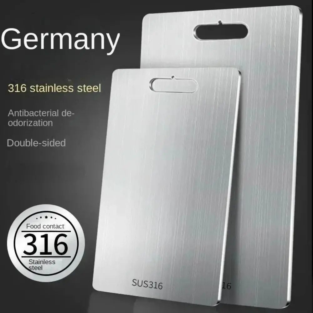 Cutting board with double sided titanium surface