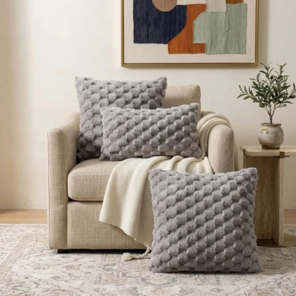 Cushion Cover with Bubble Pattern for Sofas and Beds - gray