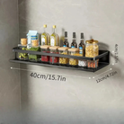 Kitchen wall shelf with utensil hooks and aluminium frame - black 40 cm / 15.7 in