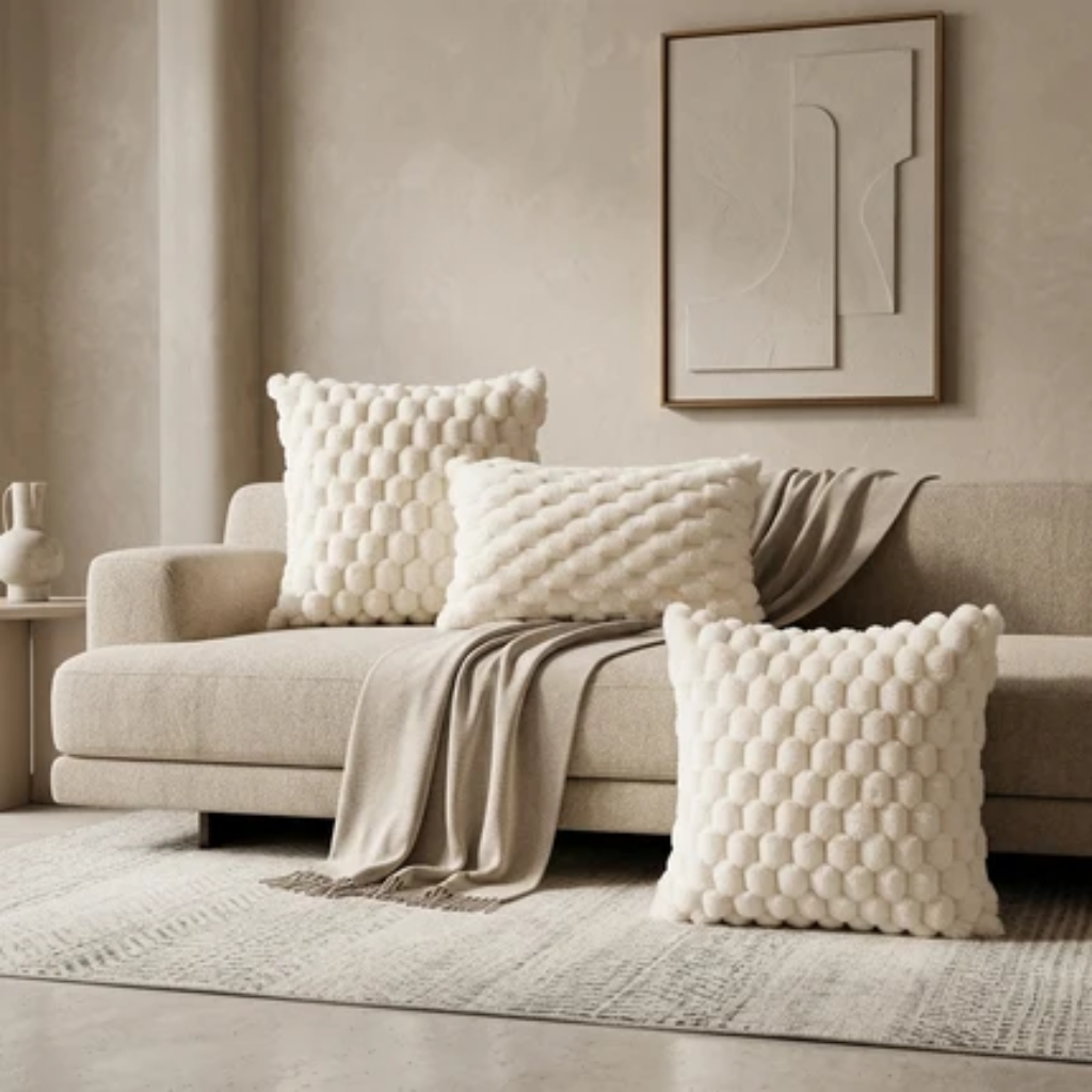 Cushion Cover with Bubble Pattern for Sofas and Beds - white
