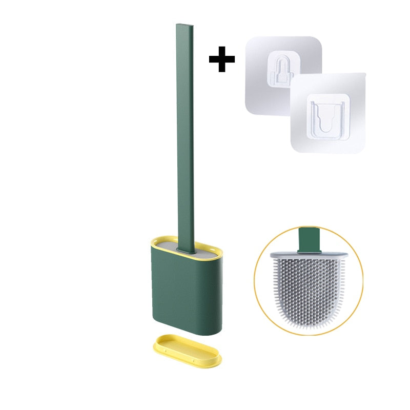 Toilet brush with silicone head and wall holder