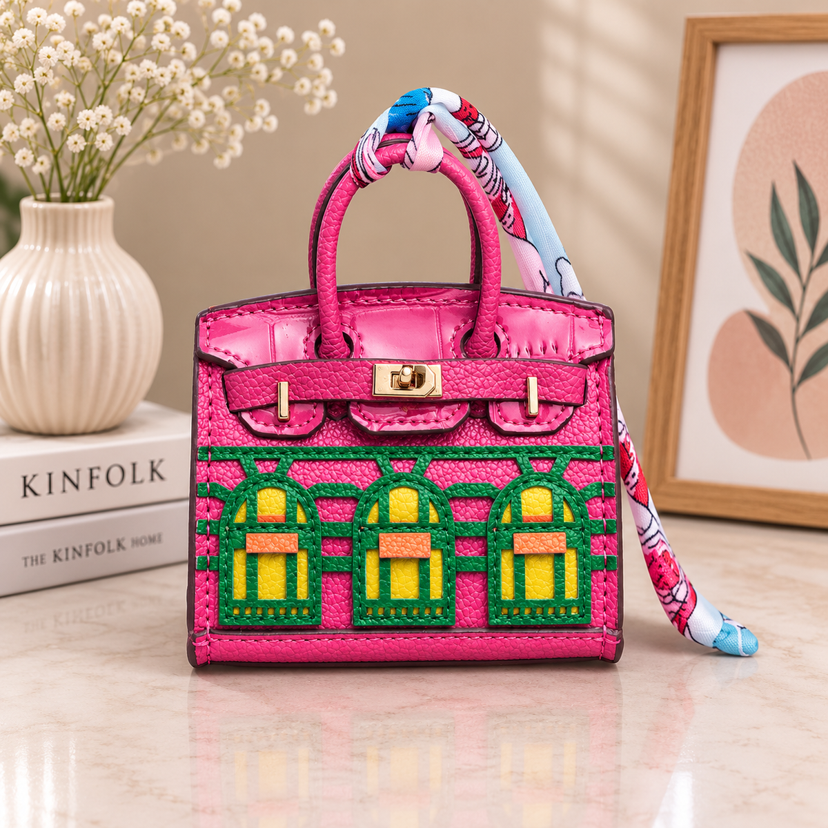 Bag Charm in Mini Handbag Design with Metal Finish - pink red
