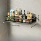 Kitchen wall shelf with utensil hooks and aluminium frame - black 30 cm / 11.8 in