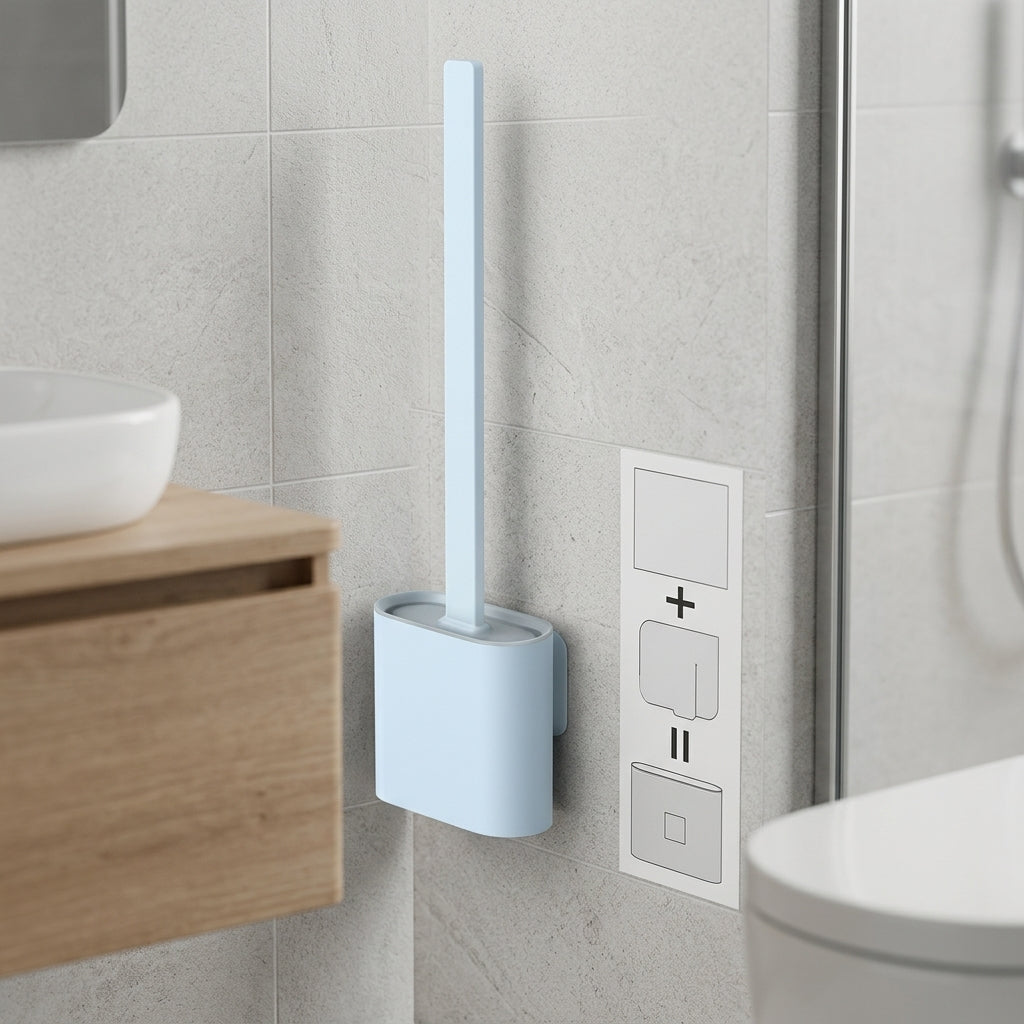 Toilet brush with silicone head and wall holder - blue