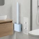 Toilet brush with silicone head and wall holder - blue