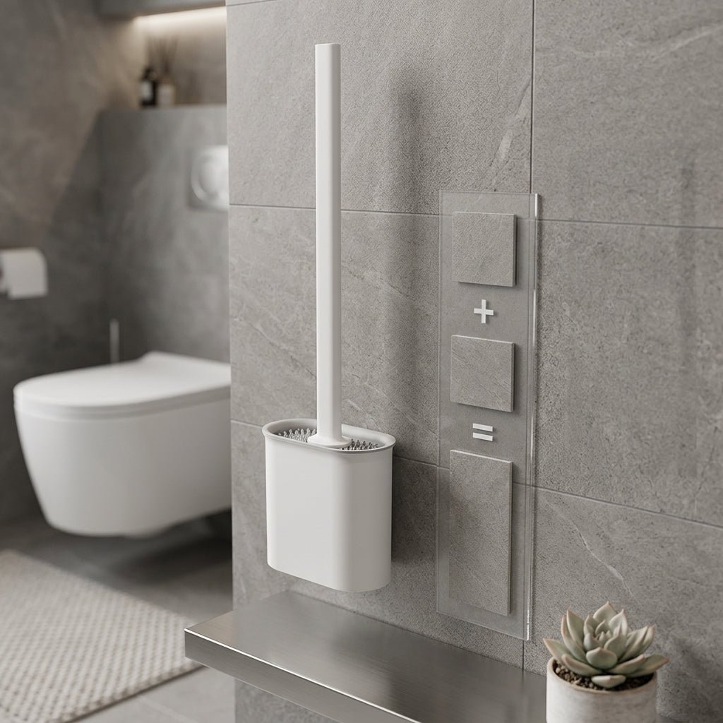 Toilet brush with silicone head and wall holder - white