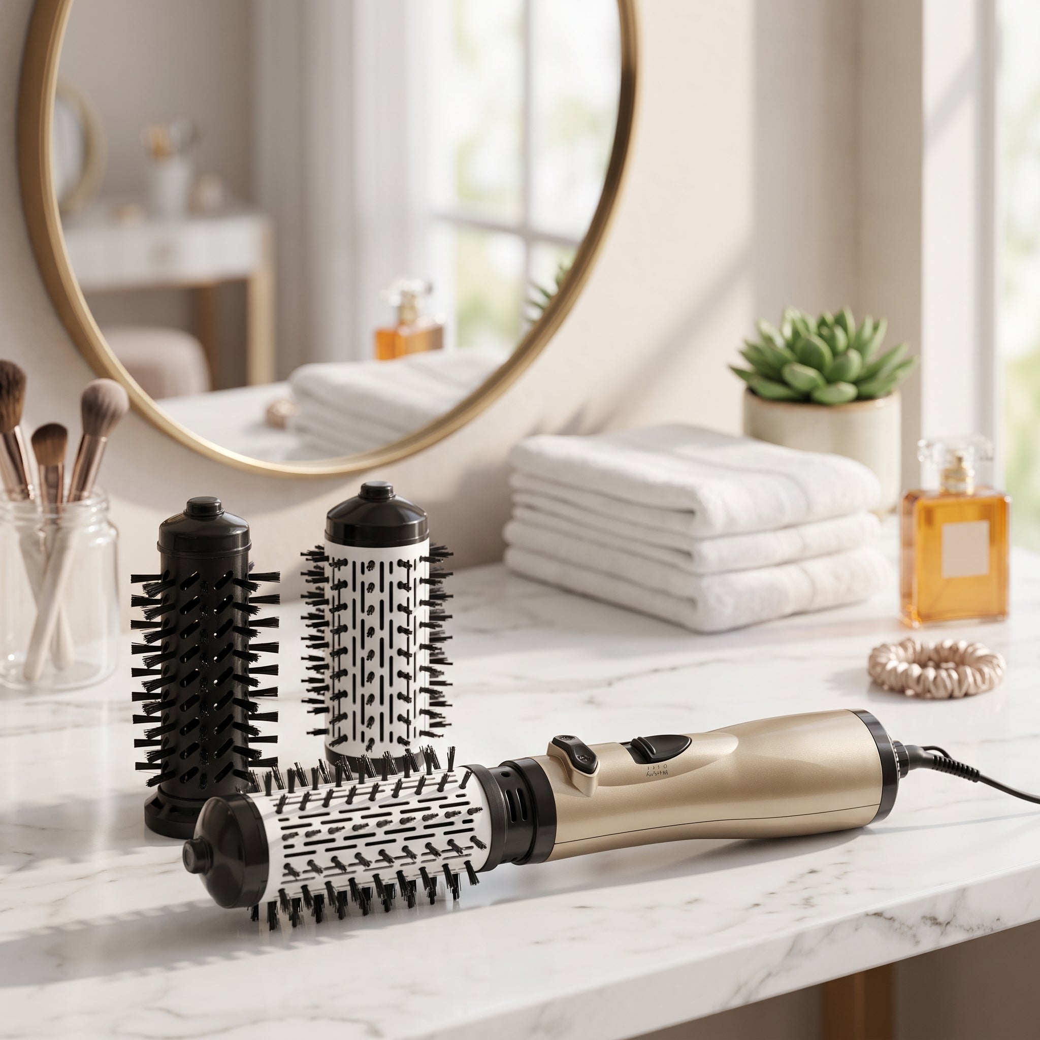 Rotating 3 in 1 hair styler with adjustable temperature - gold