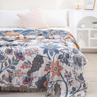 Throw Blanket for Sofa with Floral Fringed Edges