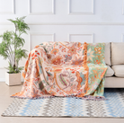 Throw Blanket with Floral Jacquard Fringed Edges