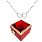 Heart rose necklace for women with rotating gift box - silver