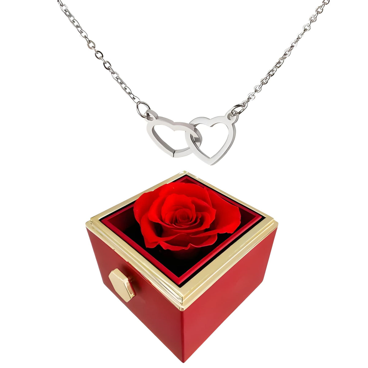 Heart rose necklace for women with rotating gift box - silver
