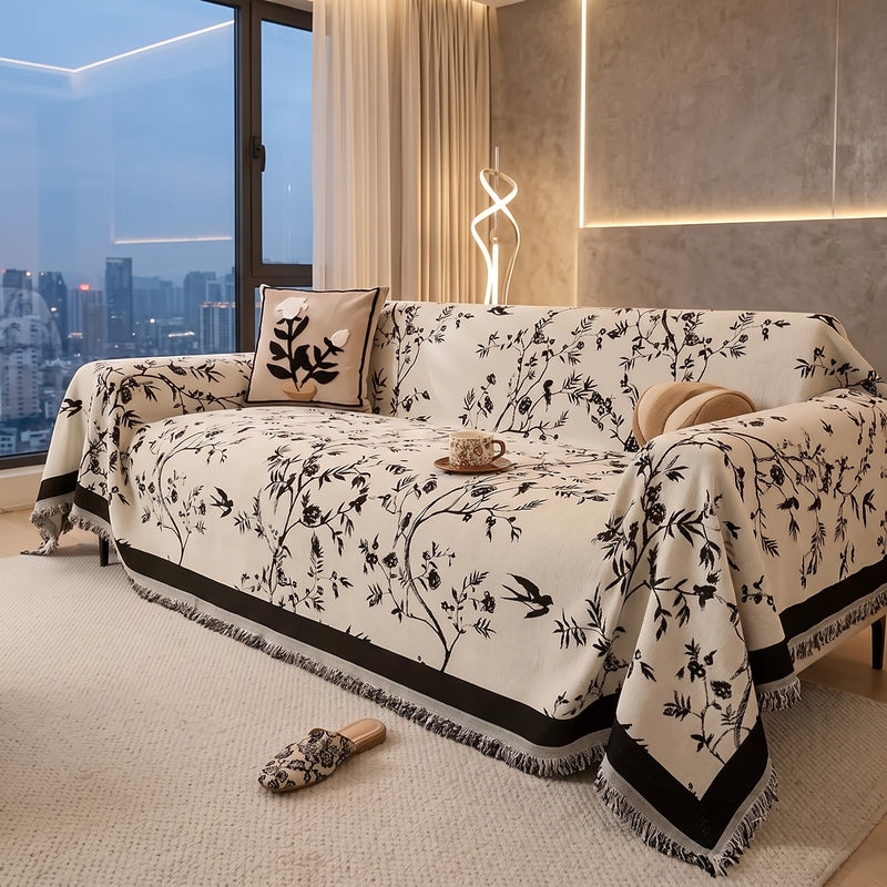 Sofa Cover With Floral Pattern Anti Slip - petal white